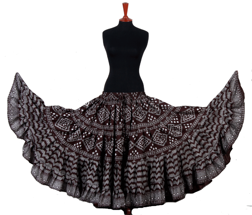 Block print assuit skirt brown/silver in polyester WLS