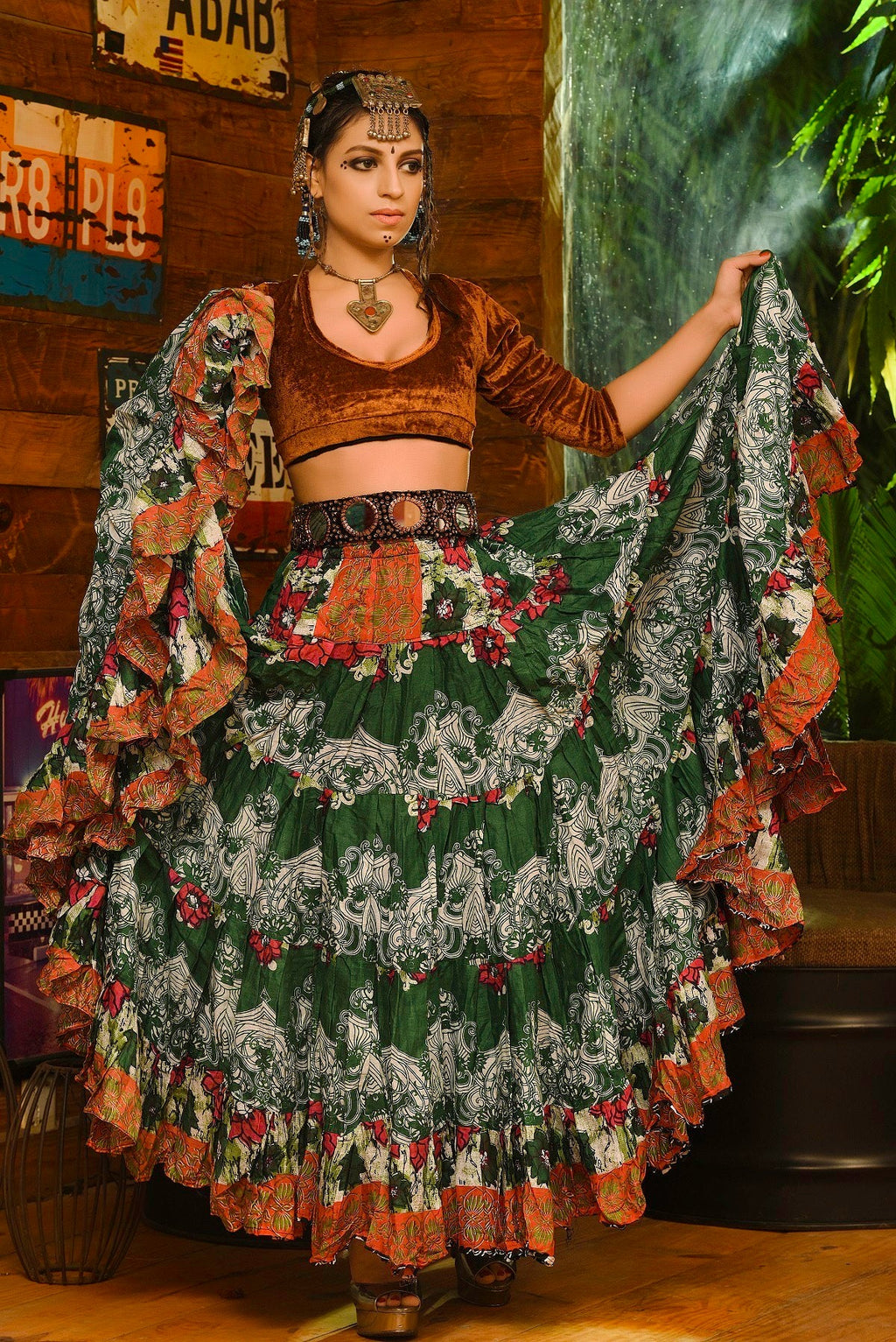 Digital print Skirt green forest