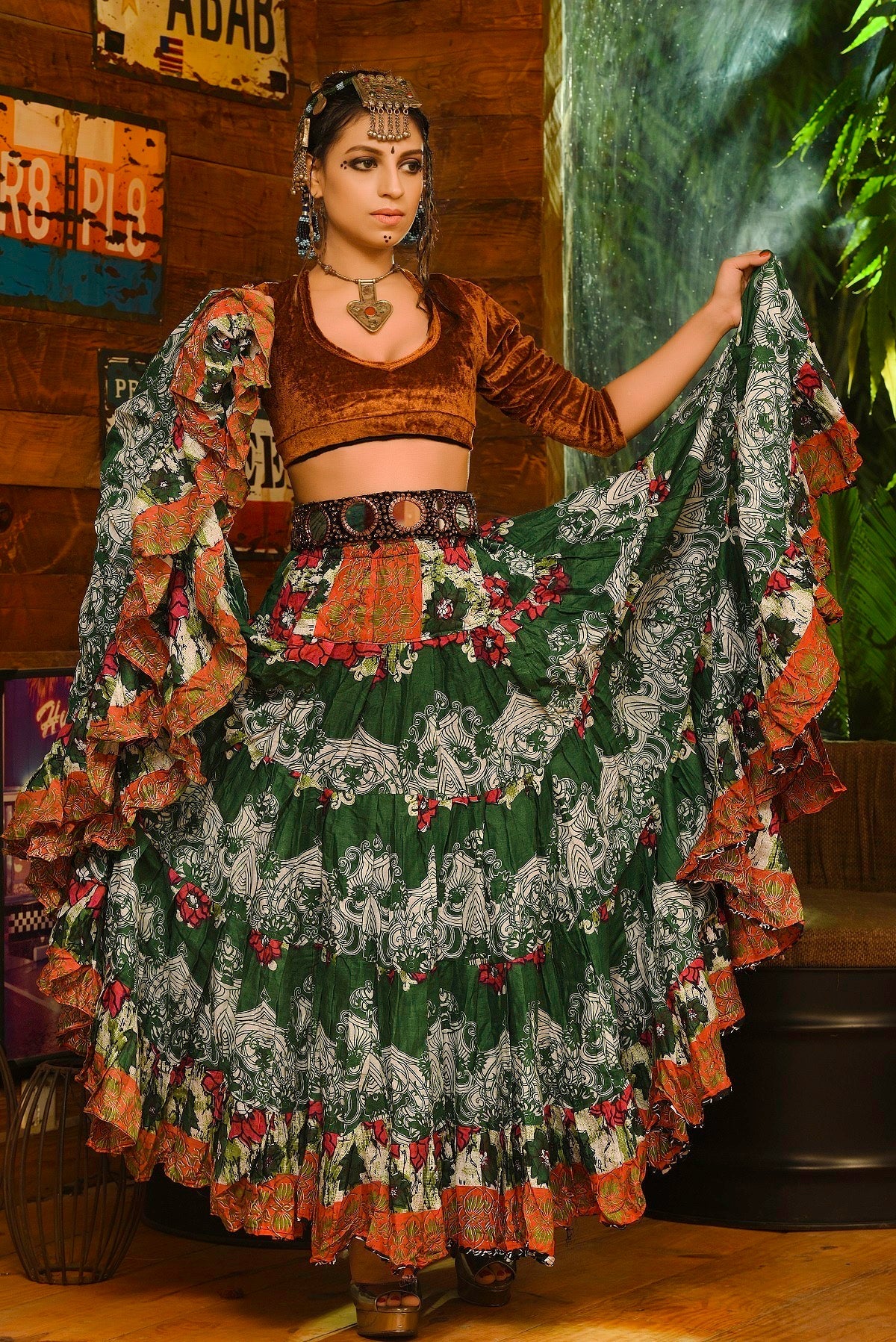 Digital print Skirt green forest