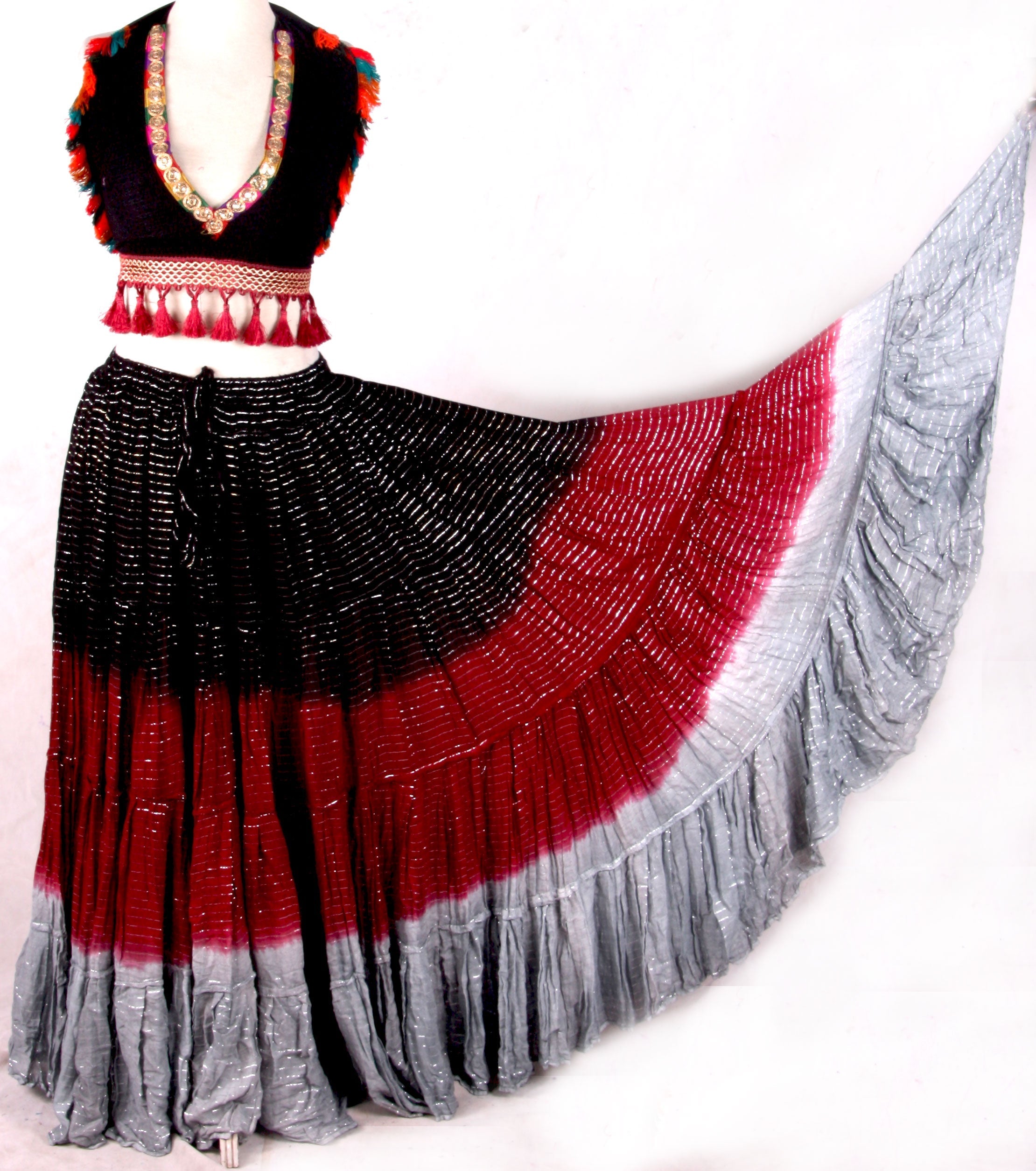 Lurex 3Tone Skirt Black/Burgundy/Grey WLS