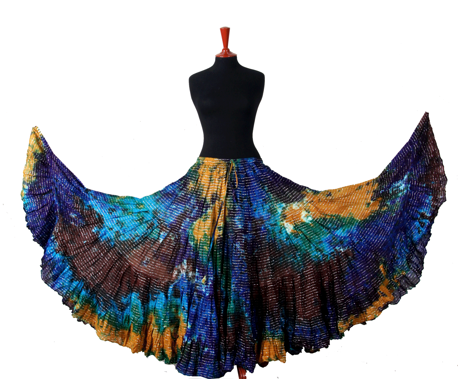 Lurex Marble Tye Dyed Batik skirt Gold, blue,turquoise