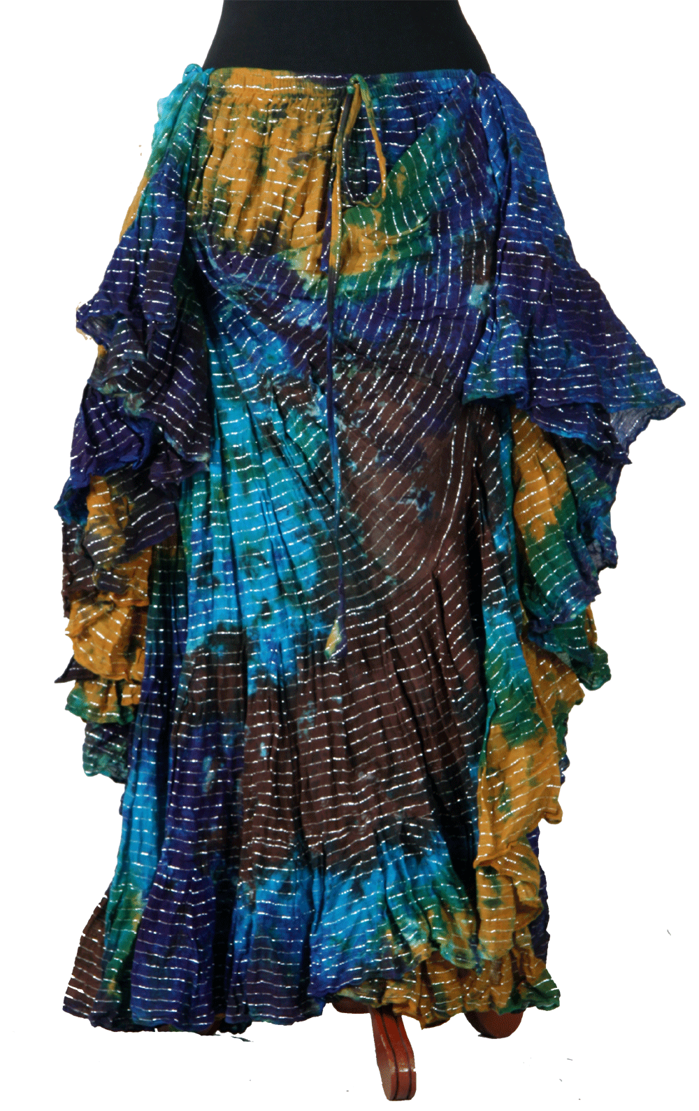 Lurex Marble Tye Dyed Batik skirt Gold, blue,turquoise