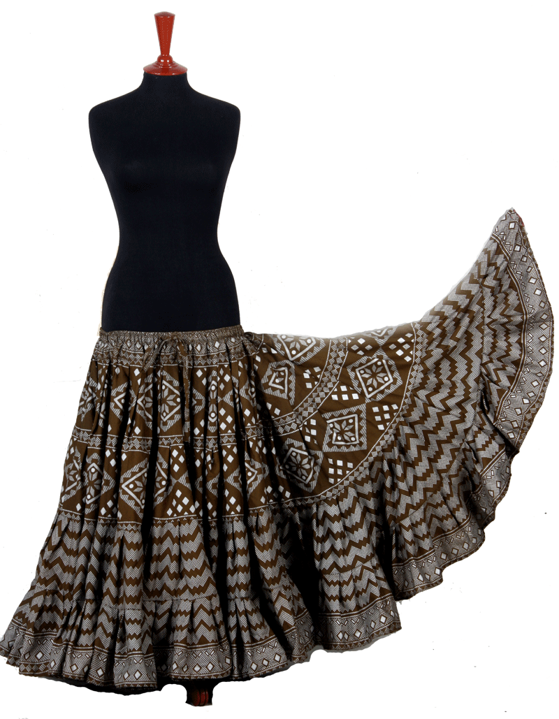 Block print assuit skirt olive/silver in polyester WLS