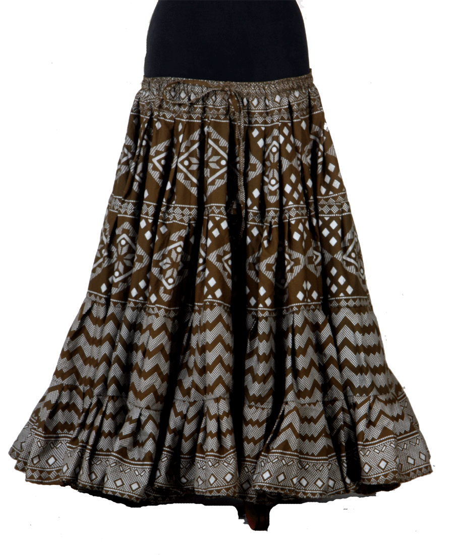 Block print assuit skirt olive/silver in polyester WLS