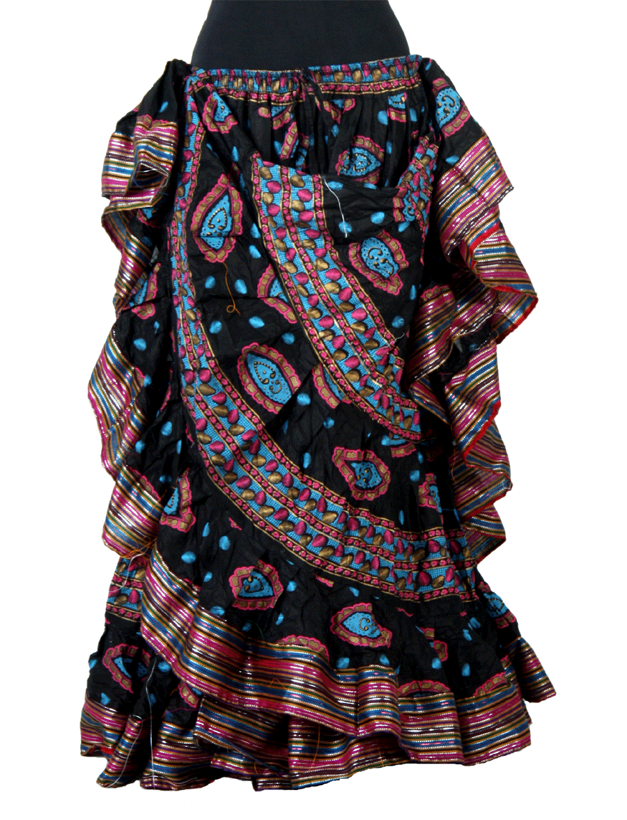 Block print skirt fish eye with Padma border WLS