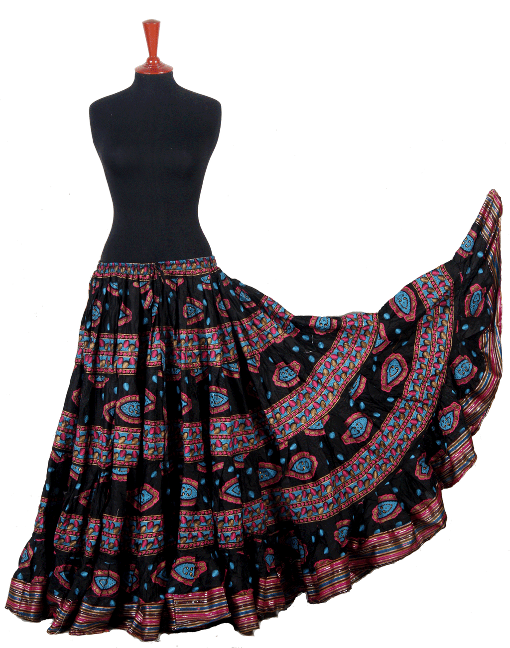 Block print skirt fish eye with Padma border WLS