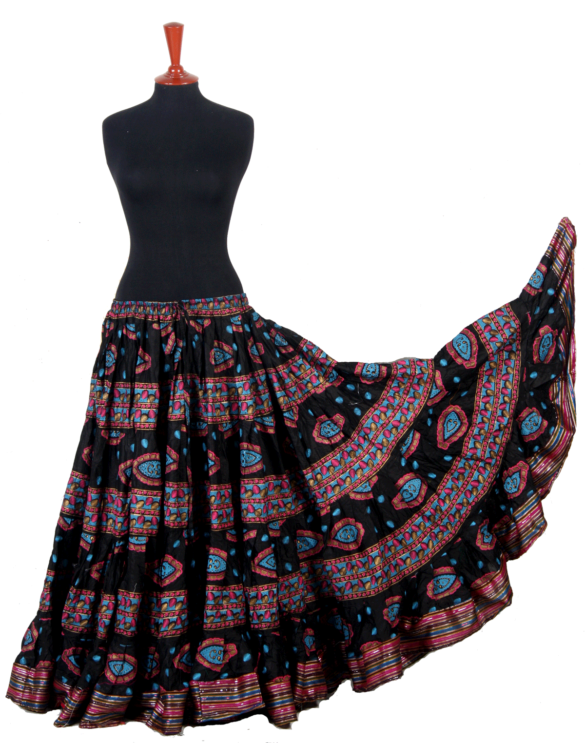 Block print skirt fish eye with Padma border WLS