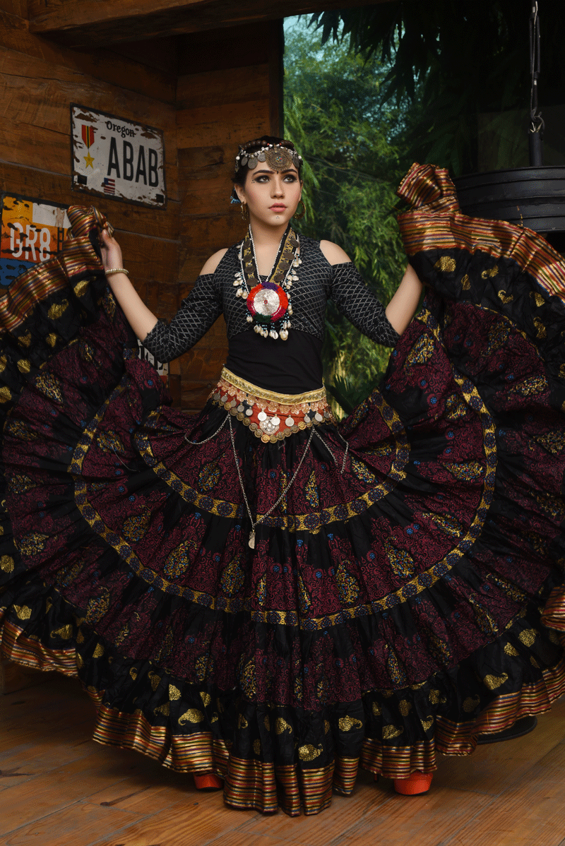 Block print skirt Persian with padma border WLS