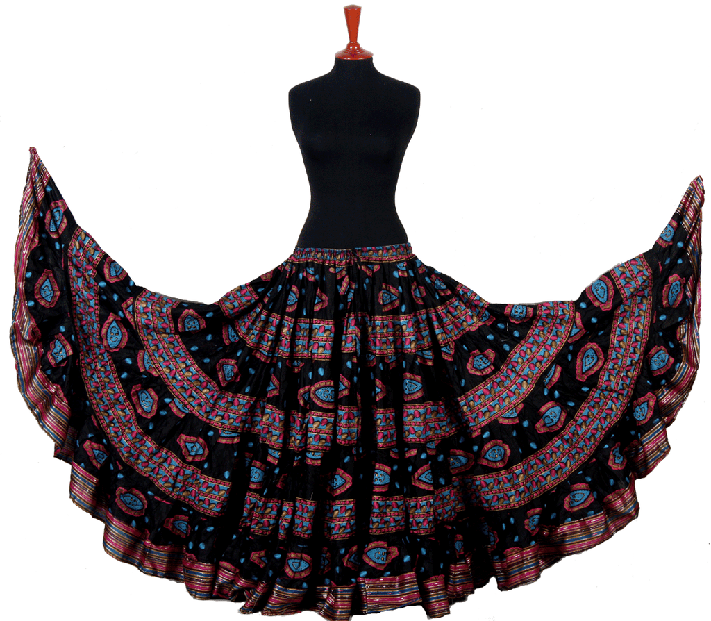 Block print skirt fish eye with Padma border