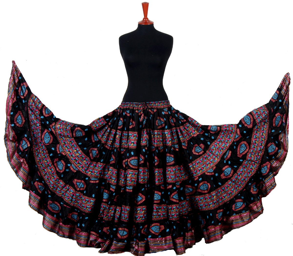 Block print skirt fish eye with Padma border