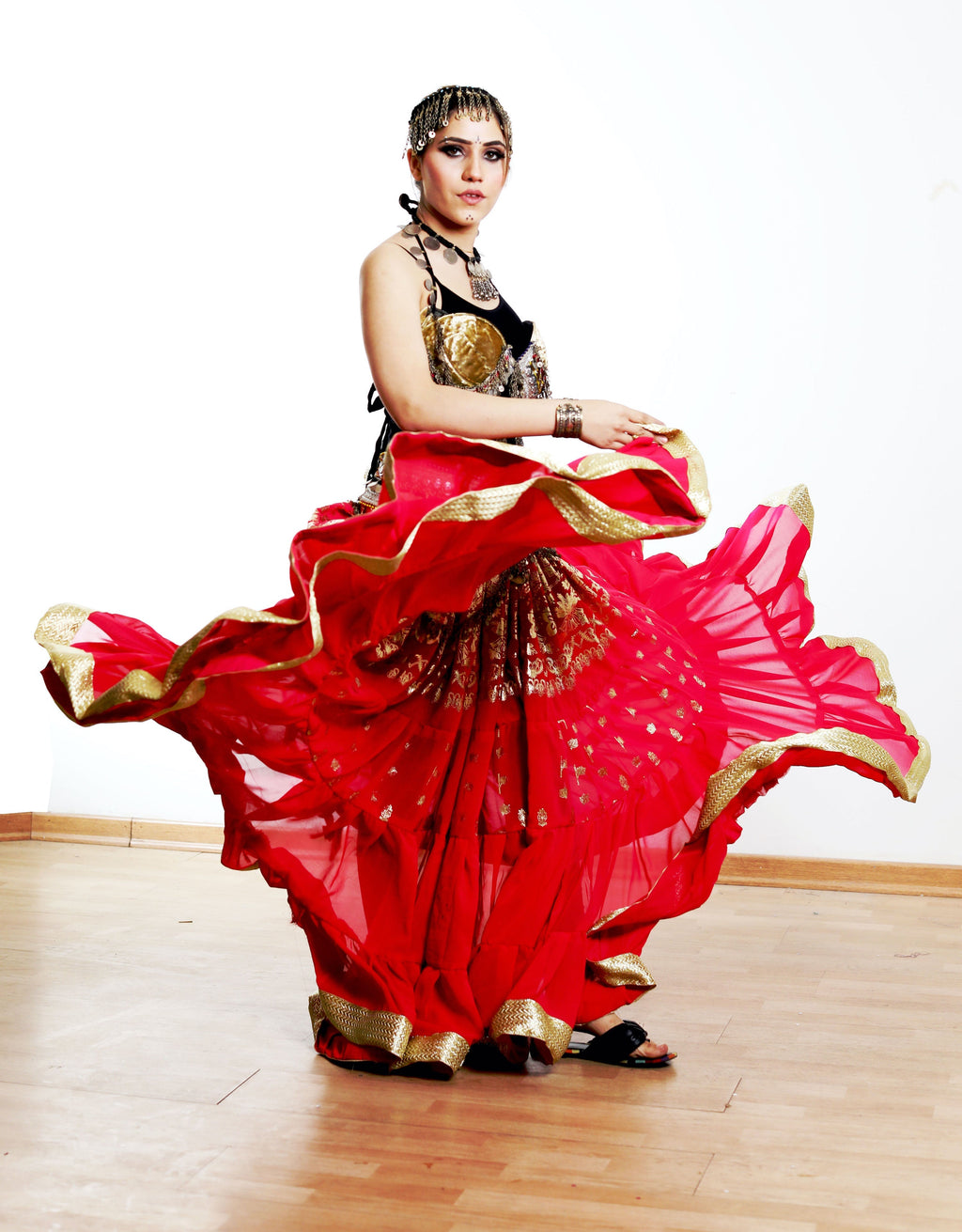 Tribal gold leafing skirt Pink with gold border WLS