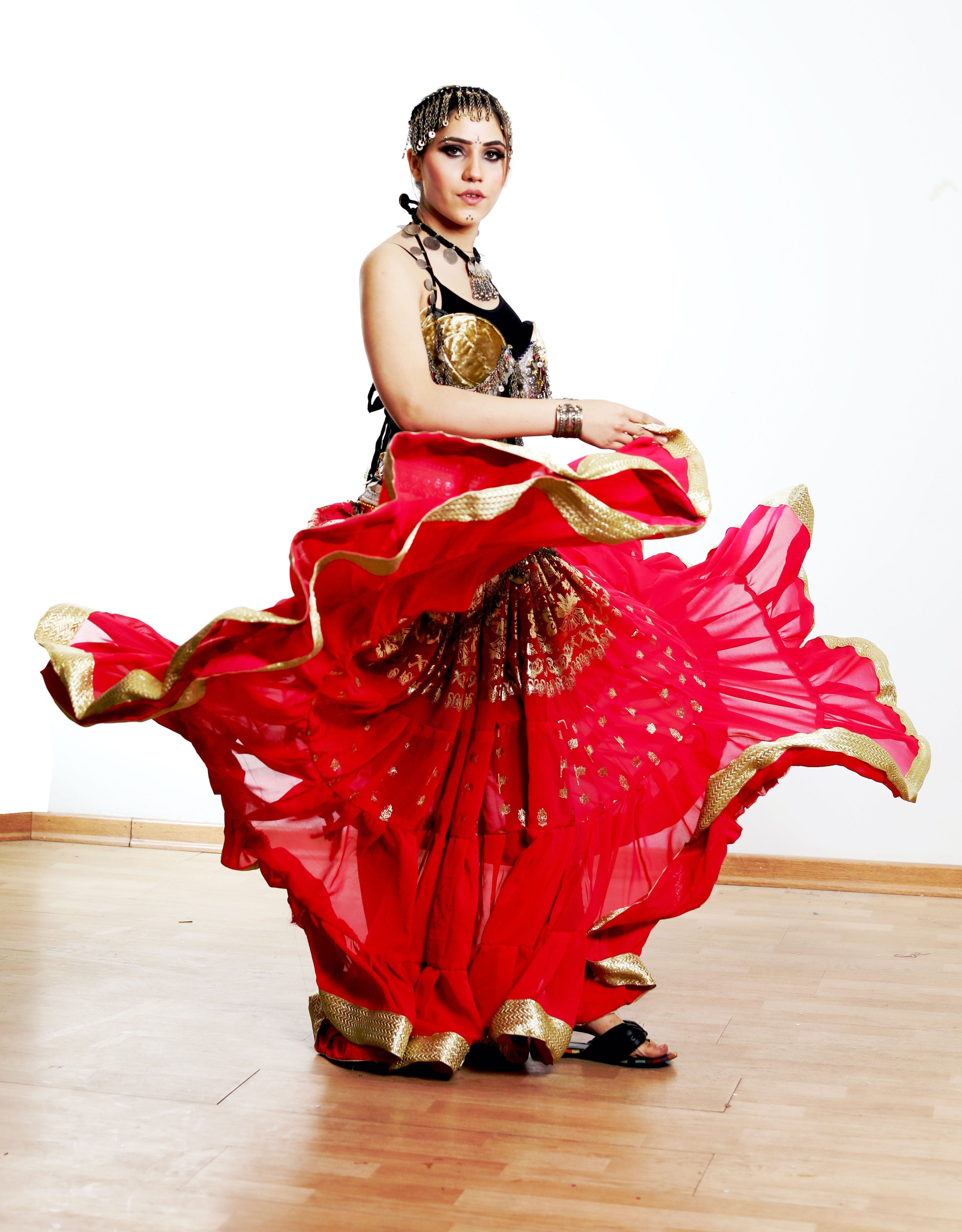 Tribal gold leafing skirt Pink with gold border WLS