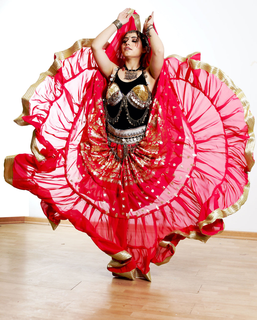 Tribal gold leafing skirt Pink with gold border