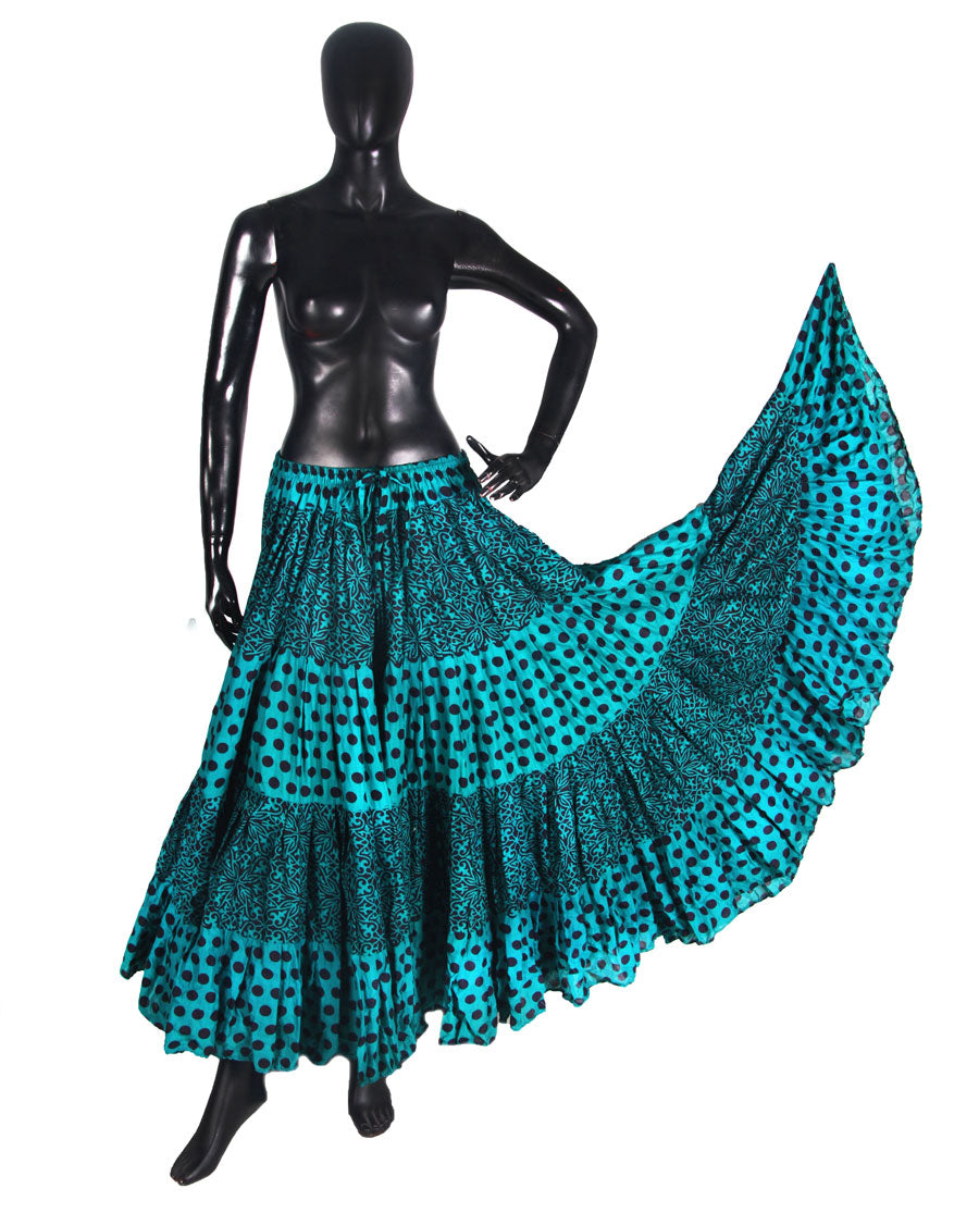 Turqouise/Black Stripe Polka Dot Block Print Skirt WLS