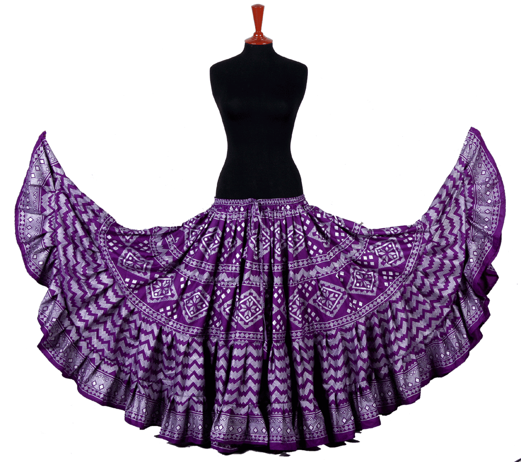Block print assuit skirt purple/silver in polyester WLS