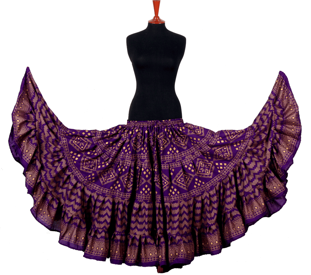Block print assuit skirt purple/gold in polyester WLS