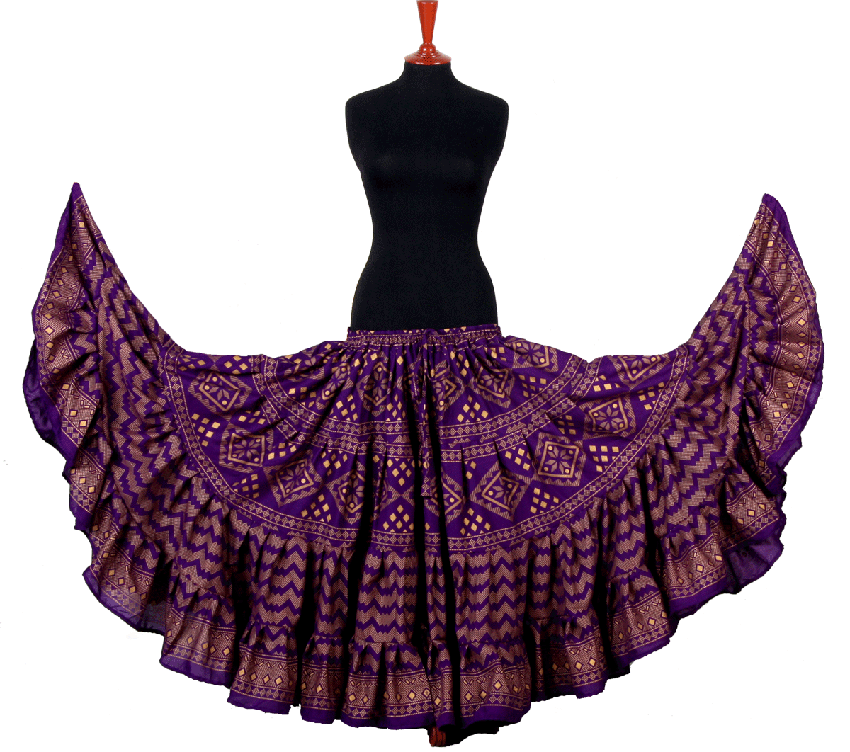 Block print assuit skirt purple/gold in polyester WLS