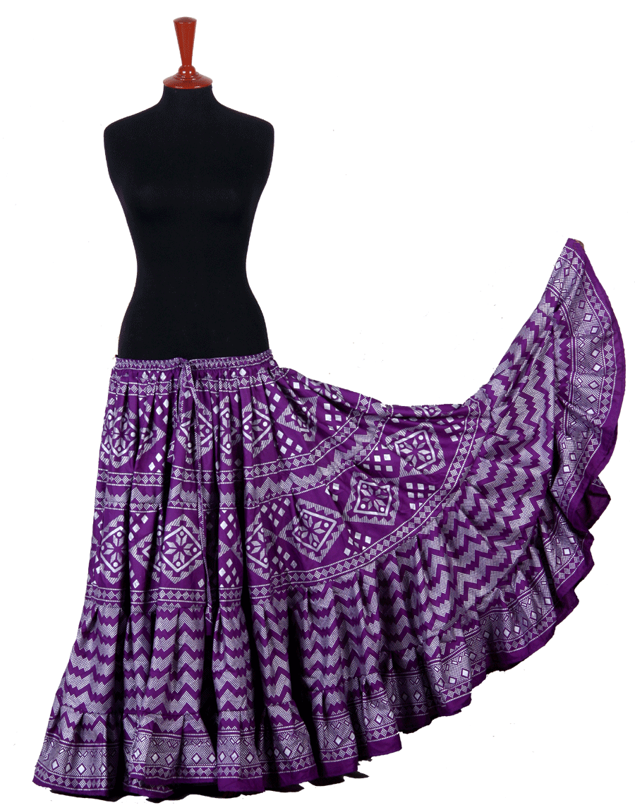 Block print assuit skirt purple/silver in polyester WLS