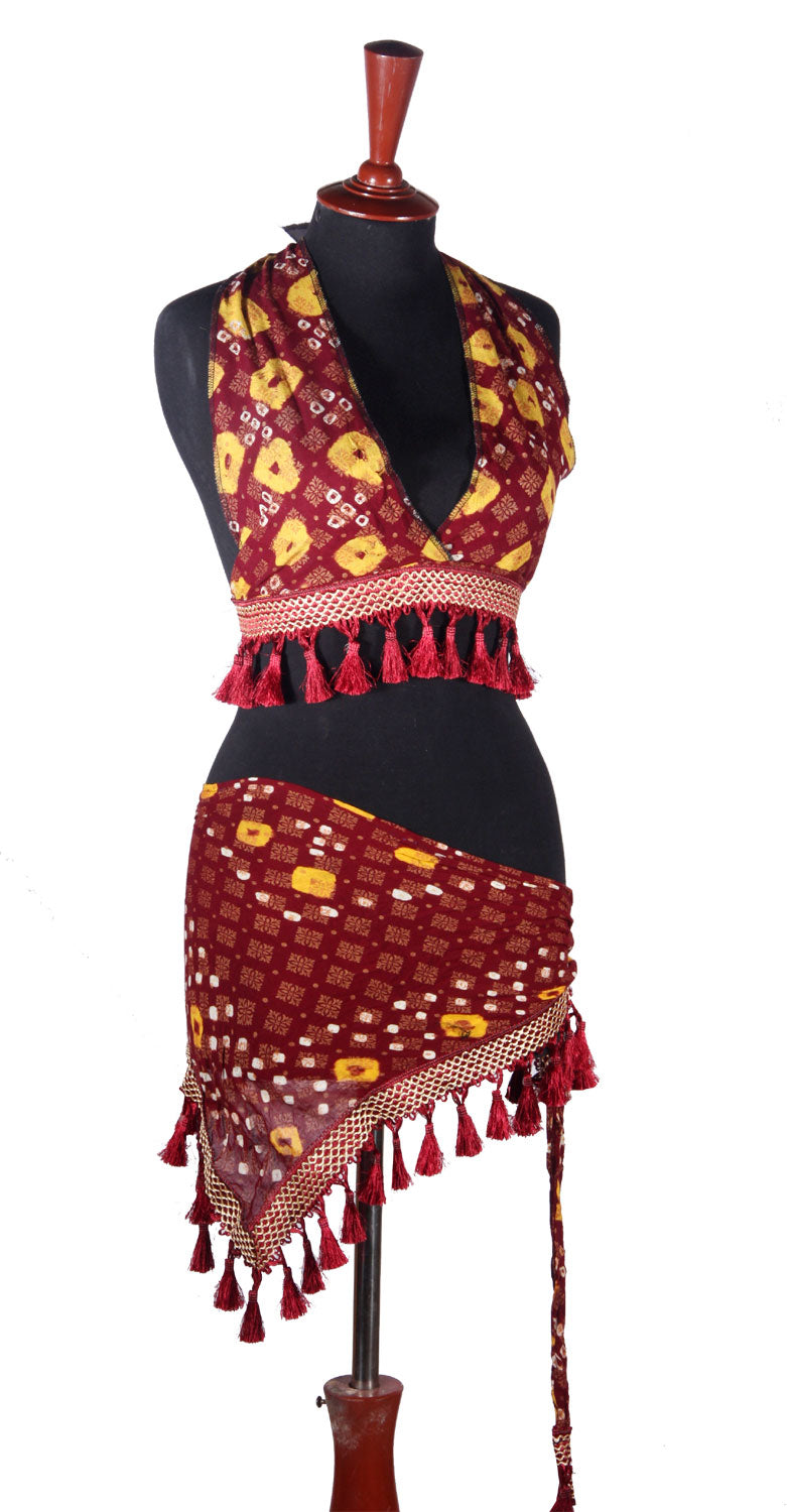 Block print Jaipur Choli/halter top burgundy