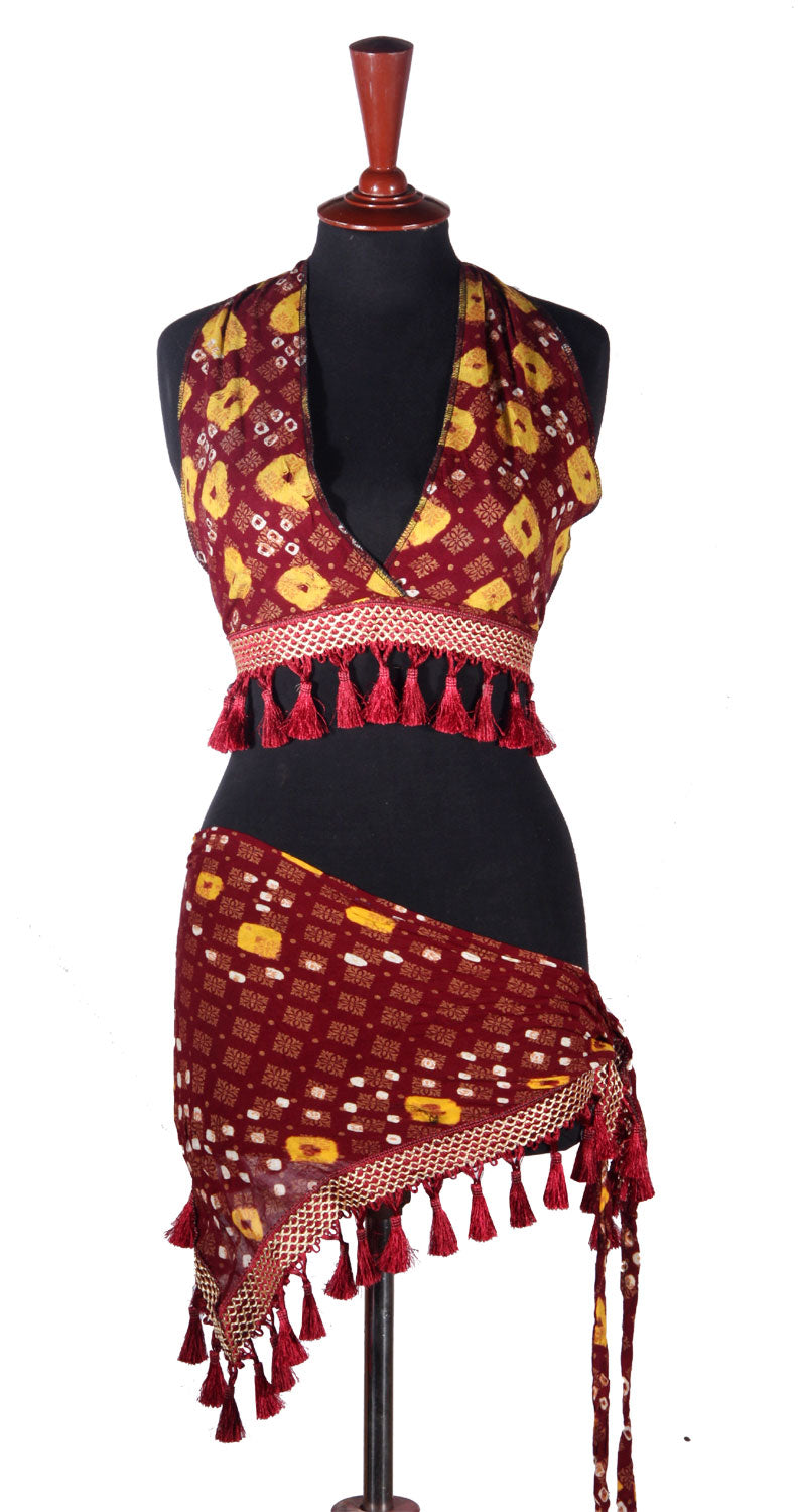 Block print Jaipur Choli/halter top burgundy