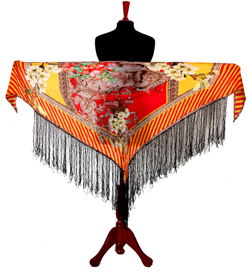 Digital printed Hip scarf with fringe real silk WS