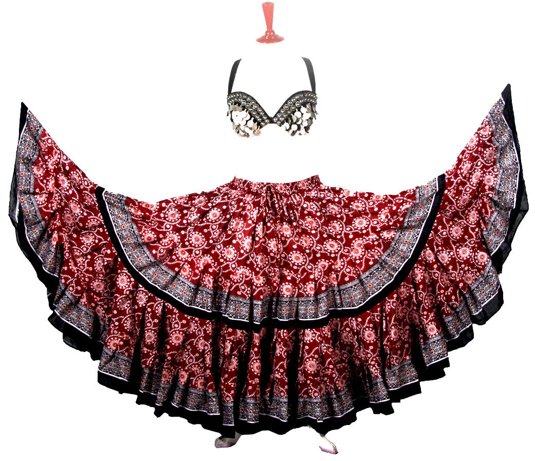 Block Print Skirt Burgundy/black