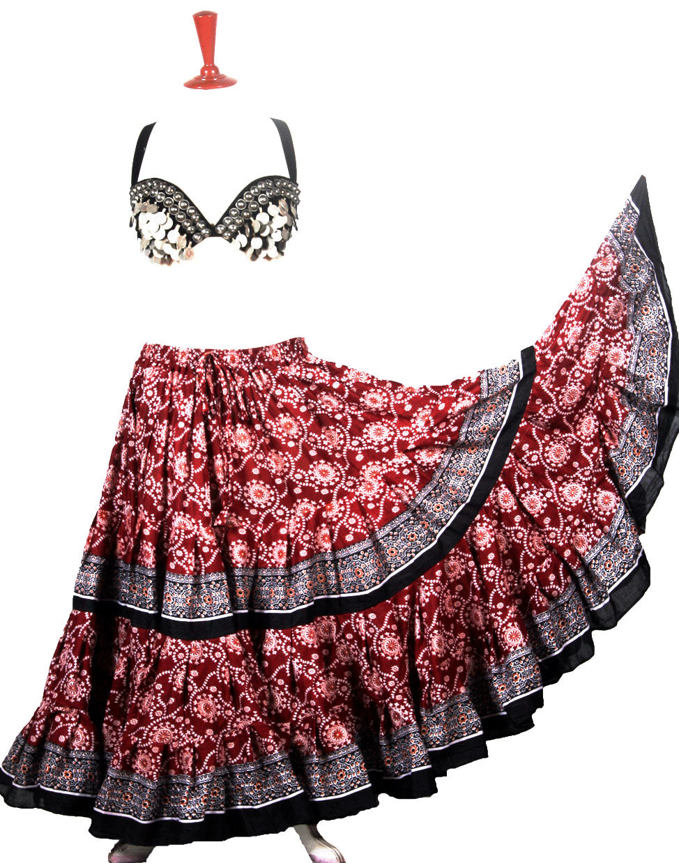 Block Print Skirt Burgundy/black