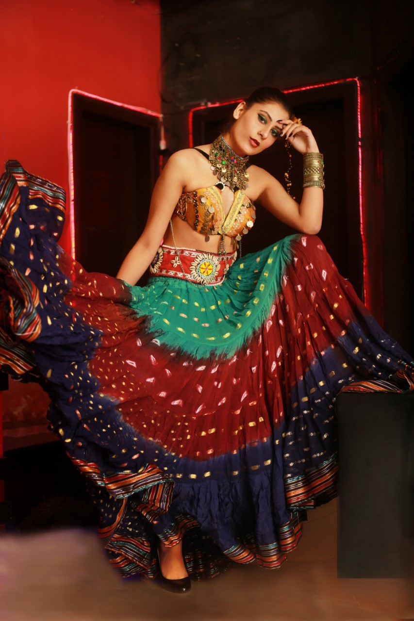 Senoritas skirt seagreen/burgundy/darkblue with padma border WLS