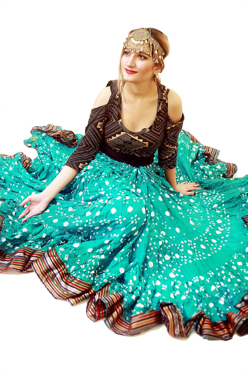 Jaipur white dot padma skirt seagreen WLS