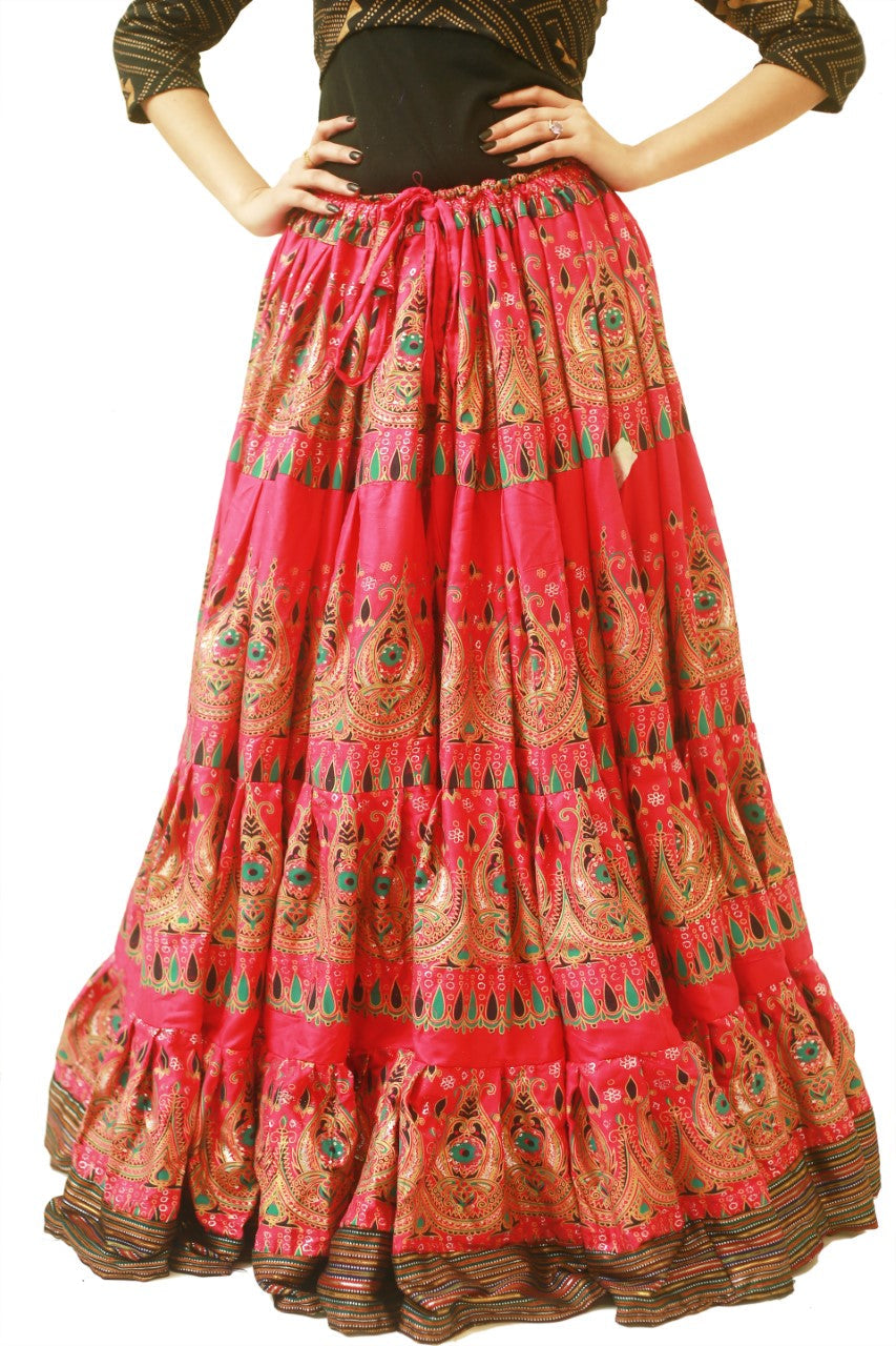 Block print 4 Border Beauty skirt pink with padma border WLS