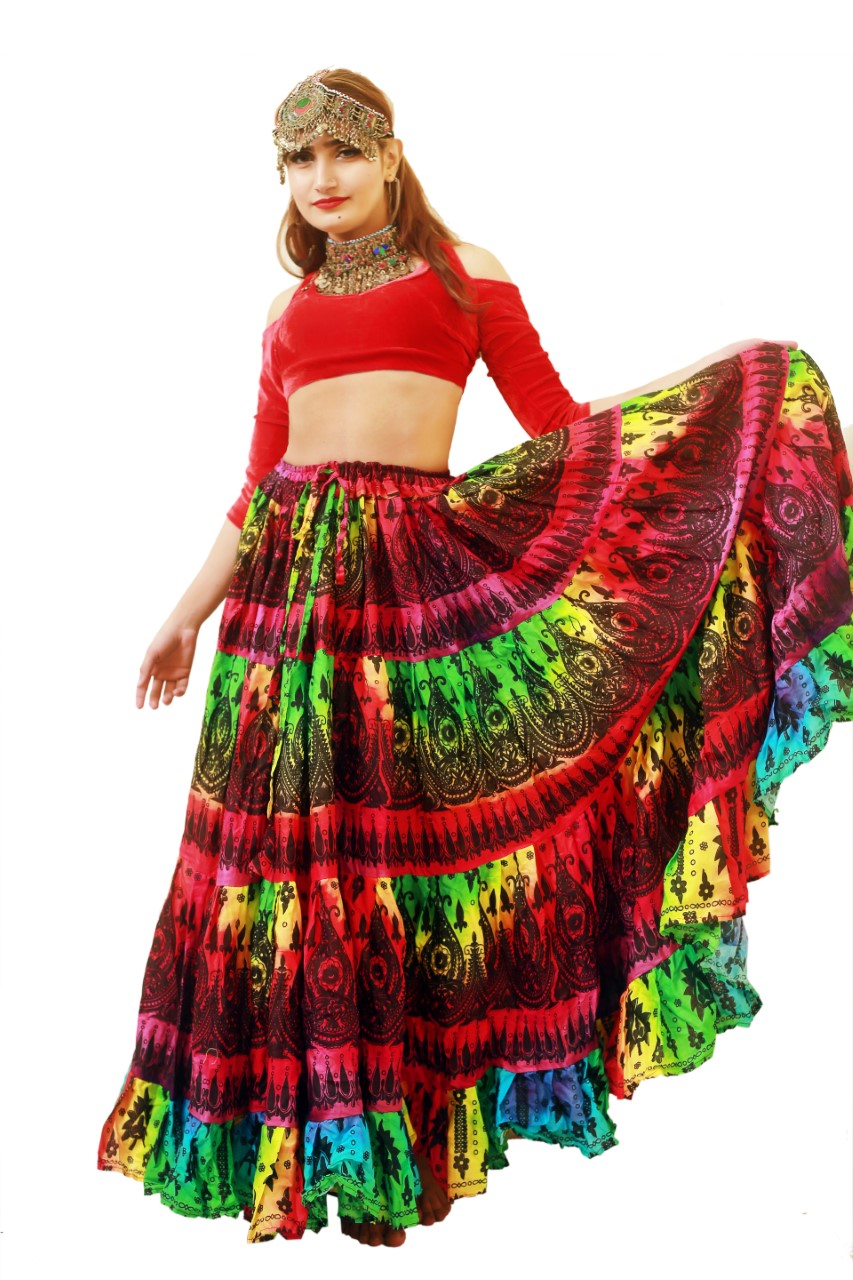 Block print skirt multi