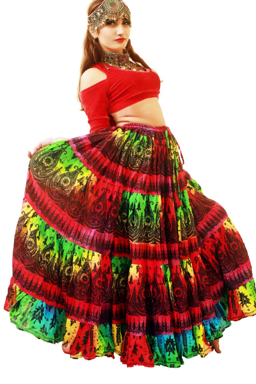 Block print skirt multi