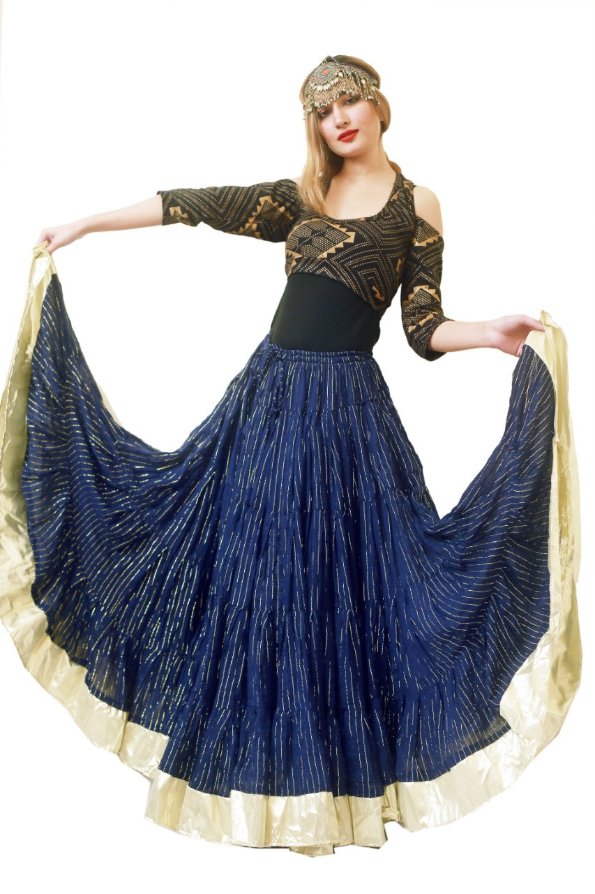 Lurex solid Skirt blue with gold border WLS