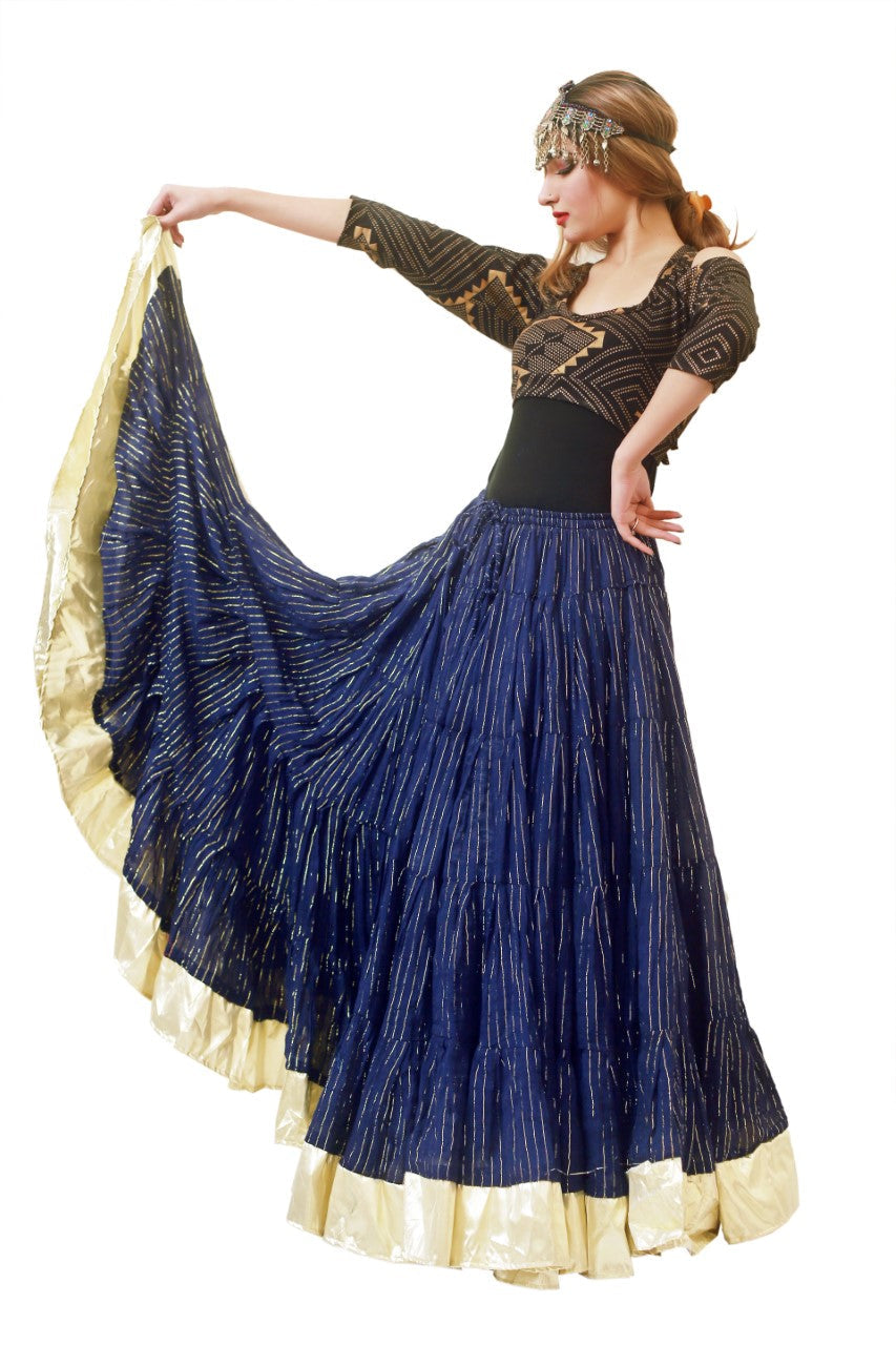 Lurex solid Skirt blue with gold border WLS
