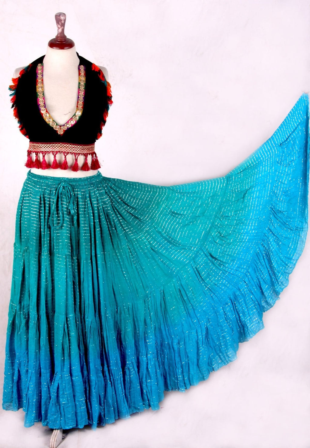 Lurex 3Tone Skirt Shades of Green/Turquoise WLS
