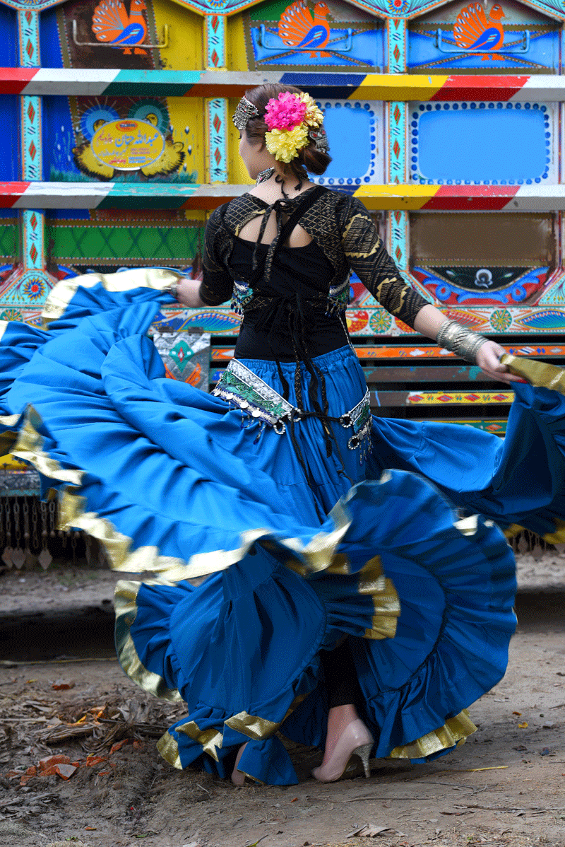 Gold border Skirt turqouise