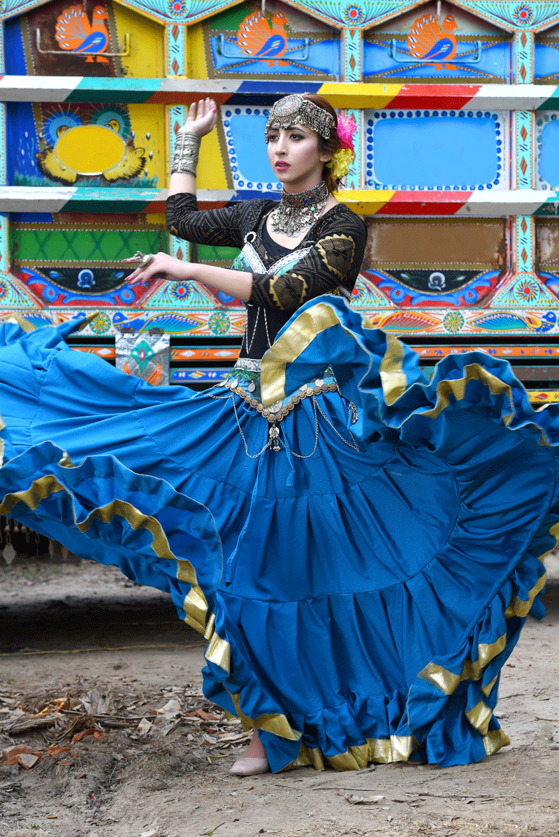 Gold border Skirt turqouise WLS