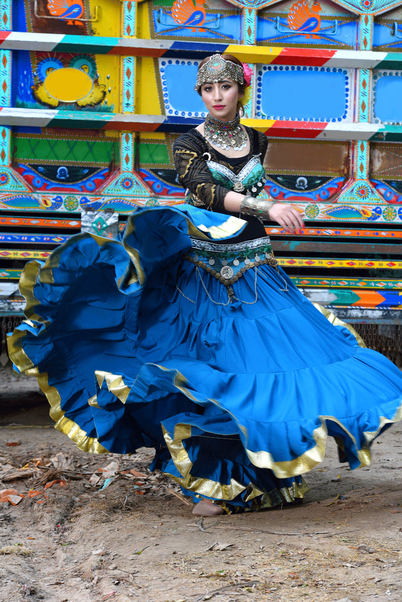 Gold border Skirt turqouise
