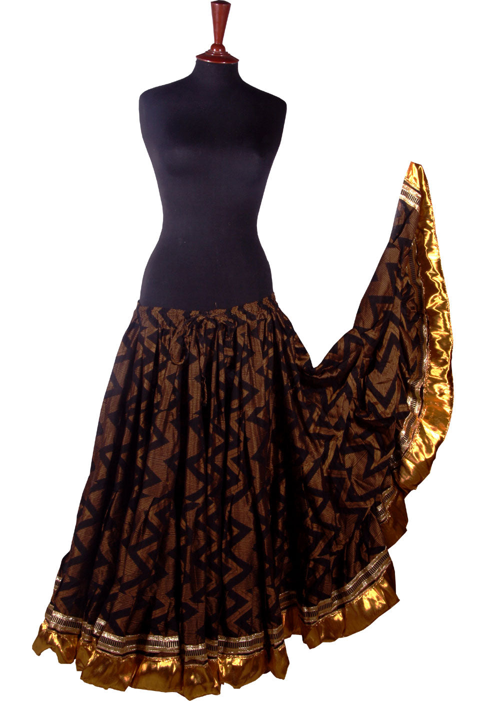 Block print skirt Cotton Jaquard Zig Zag Design with gold border