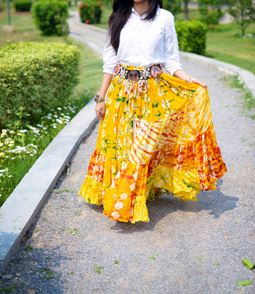 【ITZAVIBE】[ISK004-13] VELOUR SHIRRING SKIRT - YELLOW ISK004-13] VELOURS SHIRRING SKIRT YELLOW - ITZAVIBE | 60