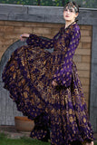 Block print Assuit pattern skirt Oriental Border Purple/Gold
