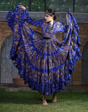 Block print skirt Royal Blue with Gold Design