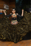 Block print Assuit skirt black/gold with gold border