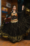 Block print Assuit Maharani skirt black/gold with gold border