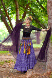Block print lurex assuit skirt purple
