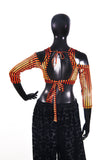 Drop shoulder Velvet Choli Black/orange stripe