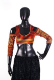 Drop shoulder Velvet Choli Black/orange stripe