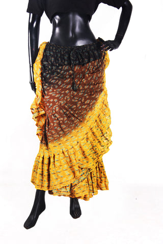 Jaquard bindi skirt black /Brown/Yellow Mustard