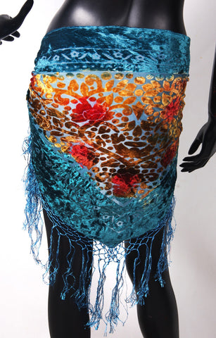 velvet hip scarf Tye Dye Turquoise