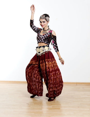 Buy TRIBAL DANCE Pants With Attached Skirt Gypsy Bell Bottom Online in  India  Etsy